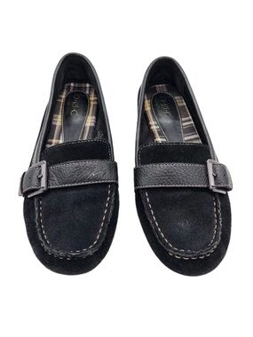 b.o.c Black Suede Loafer Flats Buckle Slip-On Comfort Rubber Sole Round Toe 6M
